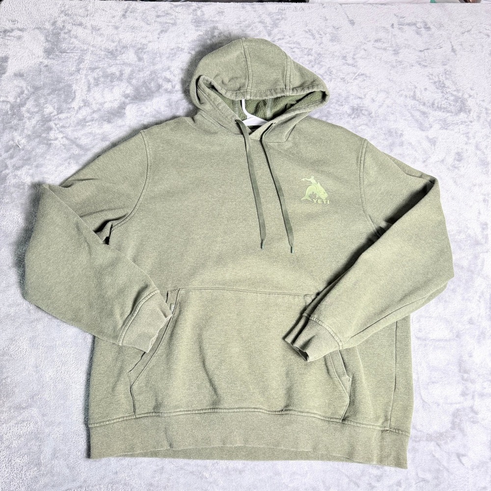 YETI Tarpon Rider Hoodie Mens XL Sage Green French Terry Pullover Graphic Sweat